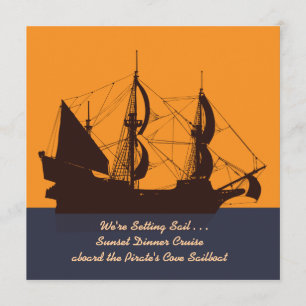 Pirate Ship Silhouette Invitation Kaart