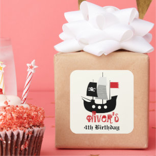Pirate Ship Skeleton Birthday Party Favor Sticker