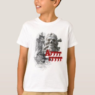 Pirate Ship & Skeleton Skull & Botten Kinder T-Shi T-shirt