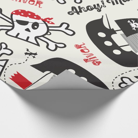 Pirate Ship Skulls Kids Birthday Wrapping Paper Cadeaupapier (Hoek)