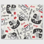 Pirate Ship Skulls Kids Birthday Wrapping Paper Cadeaupapier (Vlak)