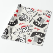 Pirate Ship Skulls Kids Birthday Wrapping Paper Cadeaupapier (Uitgerold)
