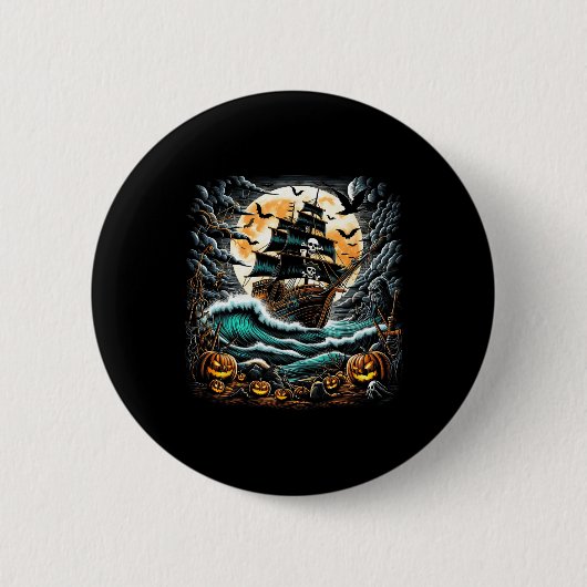 Pirate Ship Storm Halloween Boat Captain Boating R Ronde Button 5,7 Cm (Voorkant)