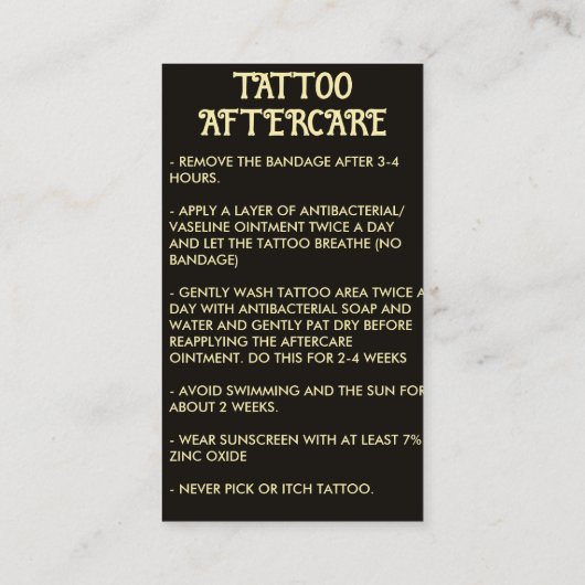 Pirate Ship tattoo Nazorg Instructies Visitekaartje (Achterkant)