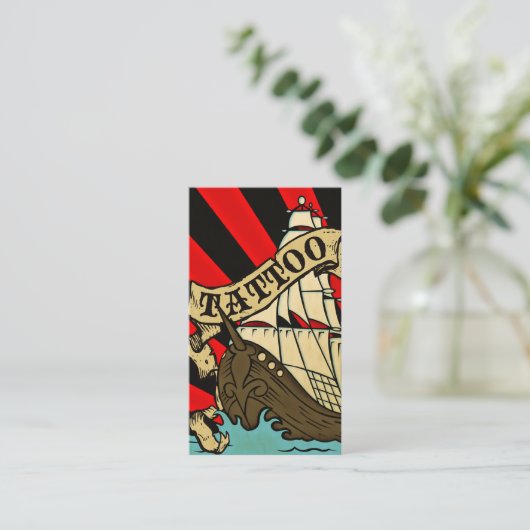 Pirate Ship tattoo Nazorg Instructies Visitekaartje (Staand voorkant)