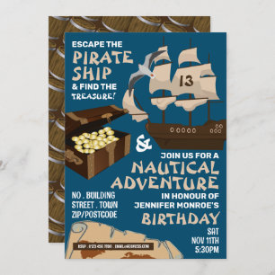 Pirate Ship Theme, Escape Room, Birthday Party Kaart