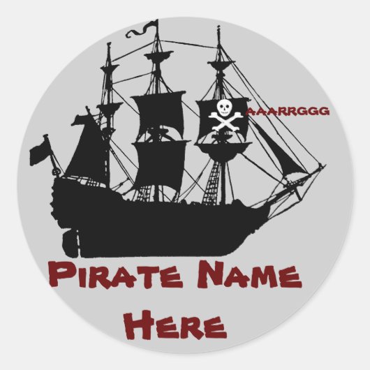 Pirate Ship Thmed Birthday Party preferent Ronde Sticker (Voorkant)