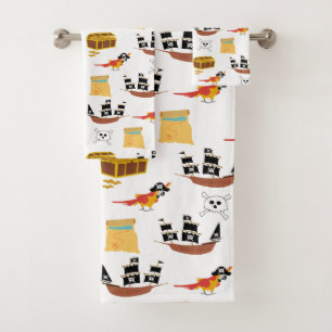 Pirate Ship Treasure Borst Thema Patroon Bad Handdoek