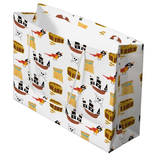 Pirate Ship Treasure Borst Thema Patroon Groot Cadeauzakje (Voorkant Gekanteld)