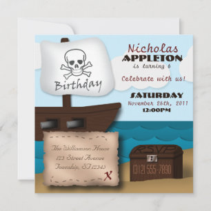 Pirate Ship Treasure Chest Birthday Invitations Kaart