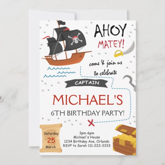 Pirate Ship Treasure Map Verjaardag Uitnodiging (Voorkant)