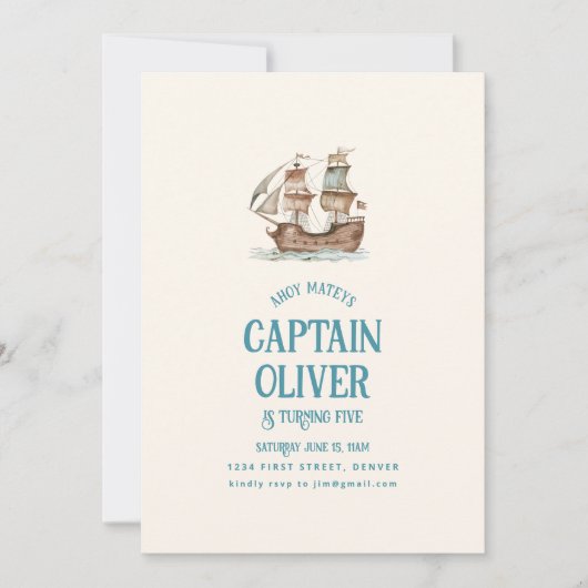 Pirate Ship Treasure Verjaardag Uitnodigen Kaart (Voorkant)
