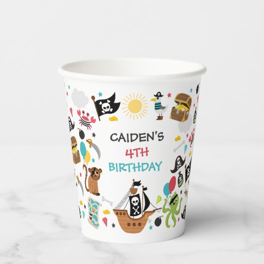 Pirate Ship Treasure Verjaardagsfeest Papieren Bekers (Achterkant)