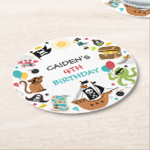 Pirate Ship Treasure Verjaardagsfeest Ronde Kartonnen Onderzetter (Gebogen)