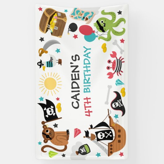 Pirate Ship Treasure Verjaardagsfeest Spandoek (Verticaal)