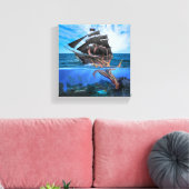 Pirate Ship vs. Giant Squid Canvas Afdruk (Insitu (Woonkamer))