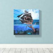 Pirate Ship vs. Giant Squid Canvas Afdruk (Insitu (Houten vloer))