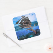 Pirate Ship vs. Giant Squid Vierkante Sticker (Envelop)