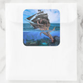 Pirate Ship vs. Giant Squid Vierkante Sticker (Tas)