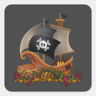 Pirate Ship with Treasure Cool Halloween Sailing Vierkante Sticker