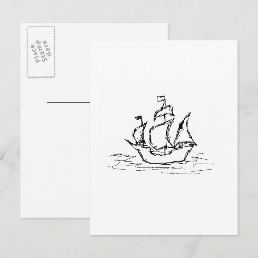 Pirate Ship. Zwart-wit. Briefkaart (Voorkant / Achterkant)