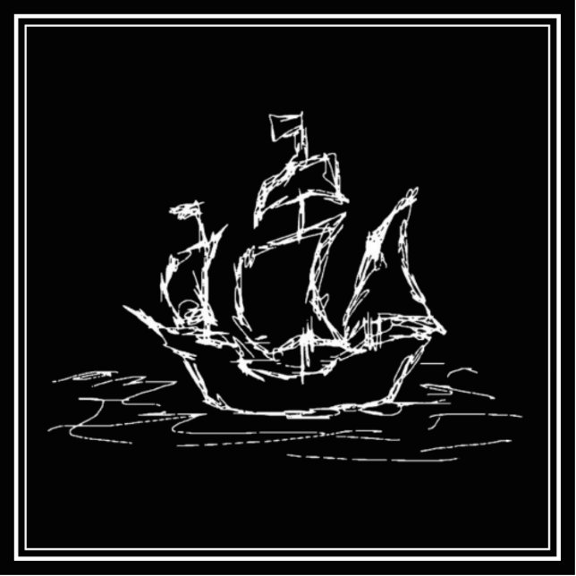 Pirate Ship. Zwart-wit Galleon. Staand Fotobeeldje (Voorkant)