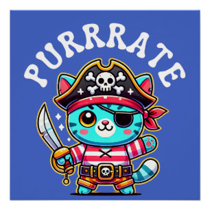 Pirate Shirten Cat Lover Gift Rechte snede T Perfect Poster
