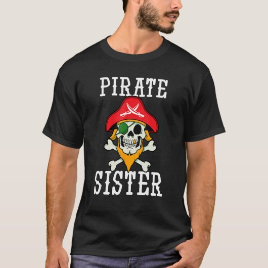 Pirate Sister Crossbones Skull Halloween Family Co T-shirt (Voorkant)