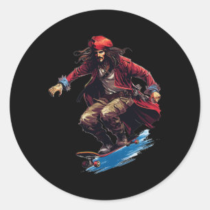 Pirate Skater - Skateboard Skateboarder Skateboard Ronde Sticker