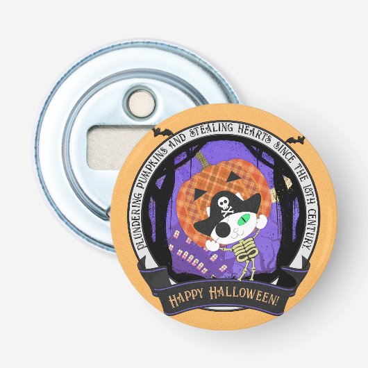 Pirate skelet kat button flesopener (Voorkant)