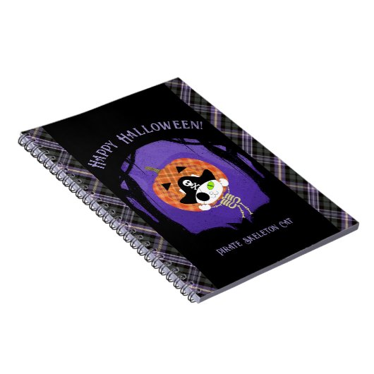 Pirate skelet kat en plaid notitieboek (Rechterzijde)