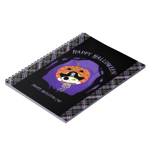Pirate skelet kat en plaid notitieboek (Linkerzijde)