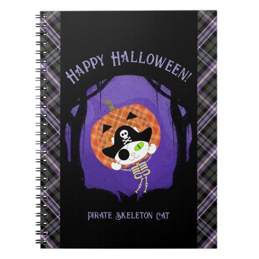 Pirate skelet kat en plaid notitieboek (Voorkant)