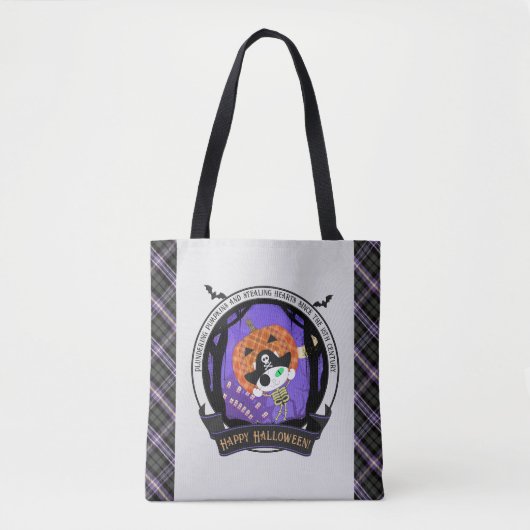 Pirate skelet kat en plaid tote bag (Voorkant)
