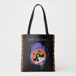 Pirate skelet kat en plaid tote bag