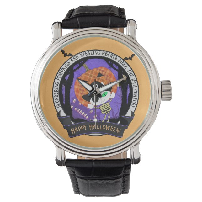 Pirate skelet kat horloge (Voorkant)