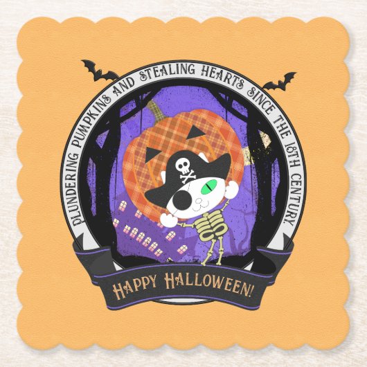 Pirate skelet kat kartonnen onderzetters (Voorkant)