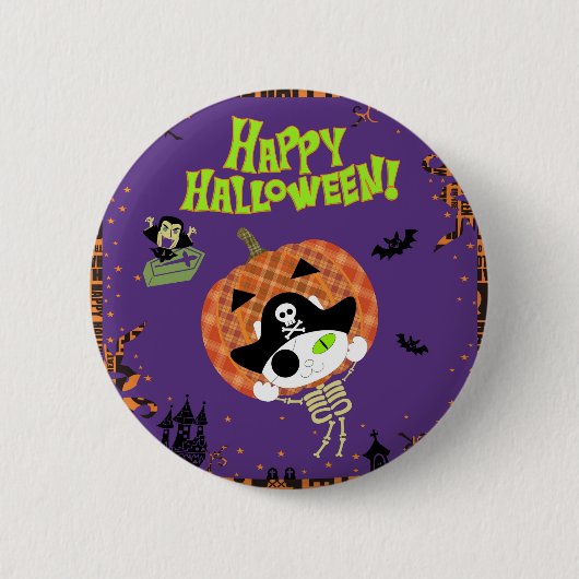 Pirate skelet kat ronde button 5,7 cm (Voorkant)
