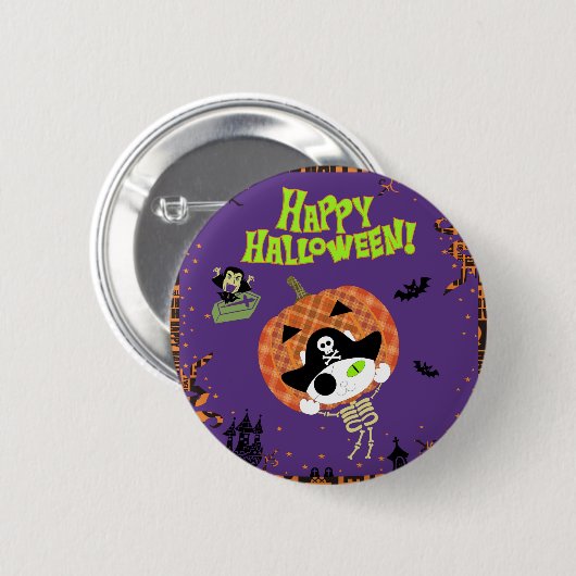 Pirate skelet kat ronde button 5,7 cm (Voorkant /achterkant)
