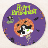 Pirate skelet kat ronde kartonnen onderzetter (Voorkant)