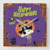 Pirate skelet kat vierkante klok (Voorkant)