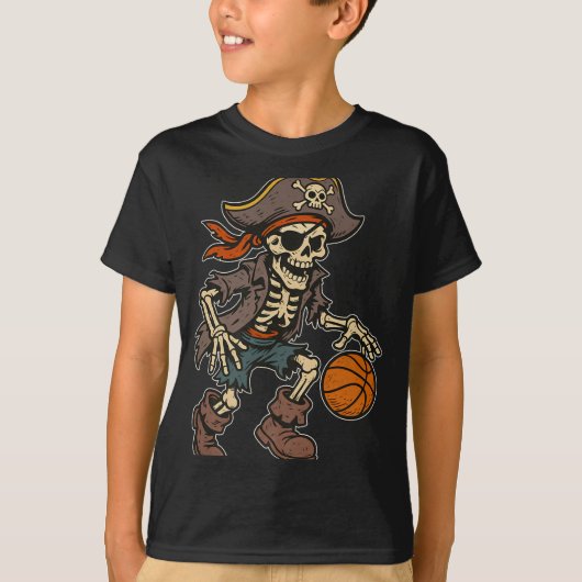 Pirate Skeleton Basketball Halloween Pirate Costum T-shirt (Voorkant)