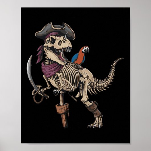 Pirate Skeleton Dinosaur T Rex Funny Tyrannosaurus Poster (Voorkant)