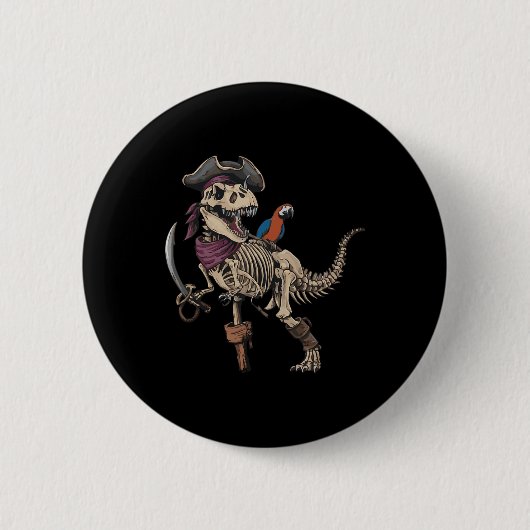 Pirate Skeleton Dinosaur T Rex Funny Tyrannosaurus Ronde Button 5,7 Cm (Voorkant)