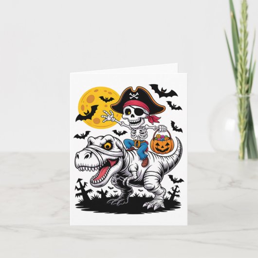 Pirate Skeleton Halloween T Rex Snoep Dinosaur Shi Kaart (Voorkant)