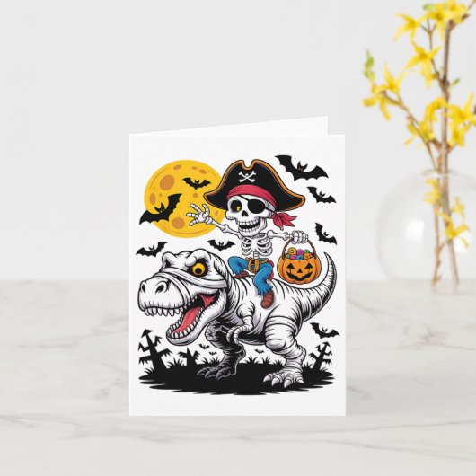 Pirate Skeleton Halloween T Rex Snoep Dinosaur Shi Kaart (Gele Bloem)