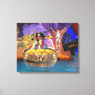 PIRATE SKELETON IN EEN BARREL CANVAS AFDRUK