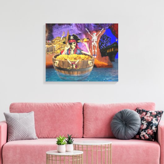 PIRATE SKELETON IN EEN BARREL CANVAS AFDRUK (Insitu (Woonkamer))