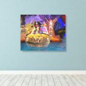 PIRATE SKELETON IN EEN BARREL CANVAS AFDRUK (Insitu (Houten vloer))