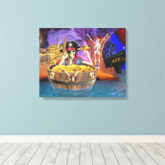 PIRATE SKELETON IN EEN BARREL CANVAS AFDRUK (Insitu (Houten vloer))